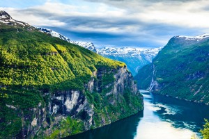 View on Geirangerfjord from Flydasjuvet viewpoint Norway