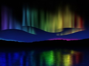 Northern lights (Aurora borealis) reflection across a lake 