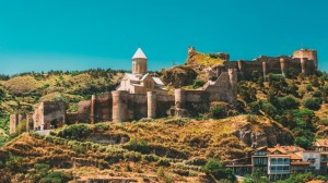 Tbilisi, Georgia. Scenic View Of Impregnable Fortress Narikala Fortress And Church Of St. Nicholas