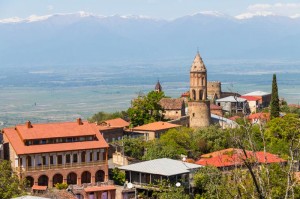 View on the Sighnaghi town and Caucasian mountains, Georgia